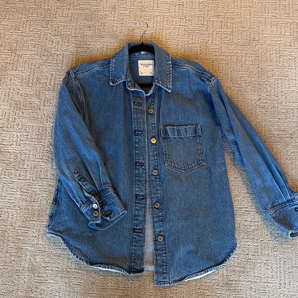 Abercrombie & Fitch Women's Blue Button Down Shirt
